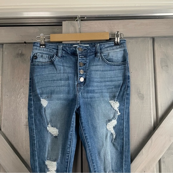 KANCAN - WOMEN'S HIGH RISE BUTTON‎ FLY DISTRESSED SUPER SKINNY JEANS size 7 - Picture 4 of 8
